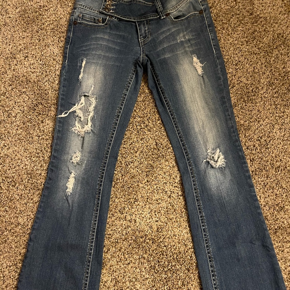 YMI Womens Bootcut sandblast dark wash rip jeans size 5 (juniors)